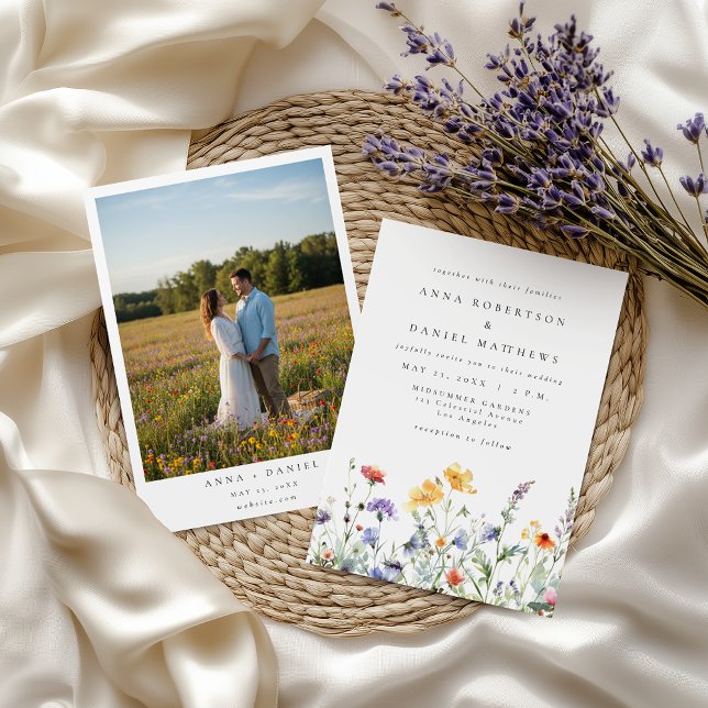 Watercolor Wildflower Photo Wedding Invitation (Creator Uploaded)