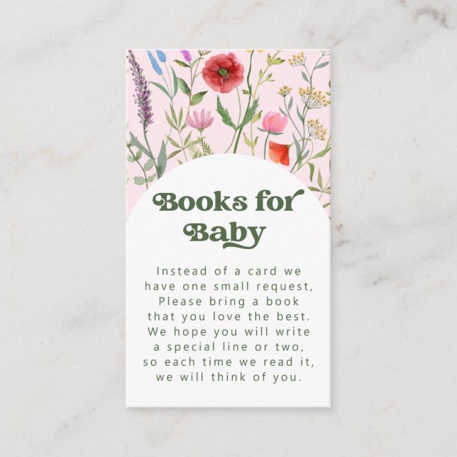 Watercolor Wildflower Pink Books for Baby Enclosure Card (Front)