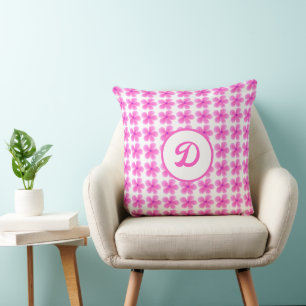 Watercolor Wildflower pink Botanical pattern Throw Pillow