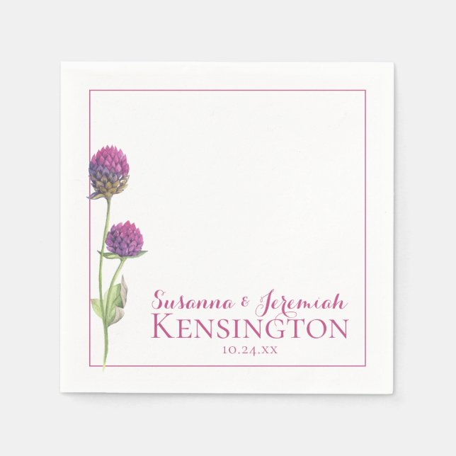 Watercolor Wildflower Pink Floral Reception Napkin (Front)