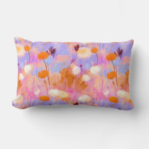 Watercolor Wildflower Pink Lavender Orange Lumbar Pillow