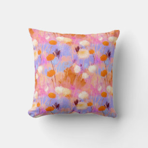 Watercolor Wildflower Pink Lavender Orange Throw Pillow