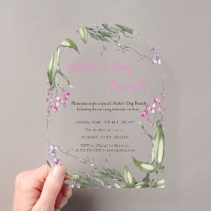 Watercolor Wildflower Pink Mother's Day Brunch Acrylic Invitations