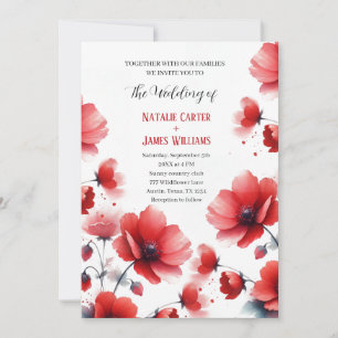 Watercolor Wildflower Poppies Wedding Invitation