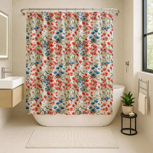 Watercolor Wildflower Poppy Daisy Shower Curtain