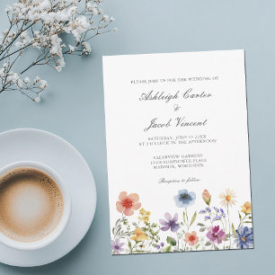 Watercolor Wildflower Pretty Spring Garden Wedding Invitation