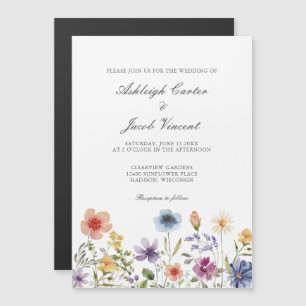 Watercolor Wildflower Pretty Spring Garden Wedding Magnetic Invitation