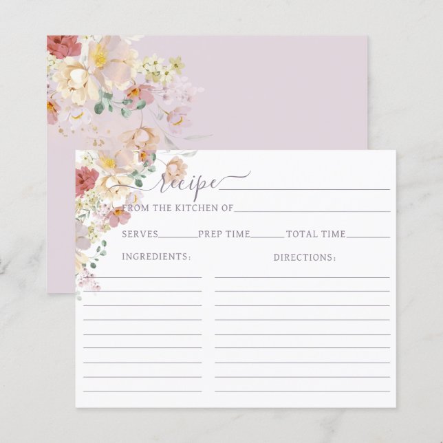 Watercolor Wildflower Purple Spring Bridal recipe (Front/Back)