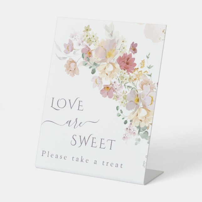 Watercolor Wildflower Purple Spring Bridal treat Pedestal Sign (Front)