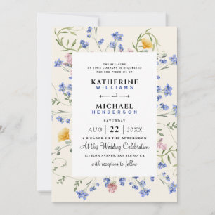 Watercolor Wildflower QR Code Details RSVP Wedding Invitation