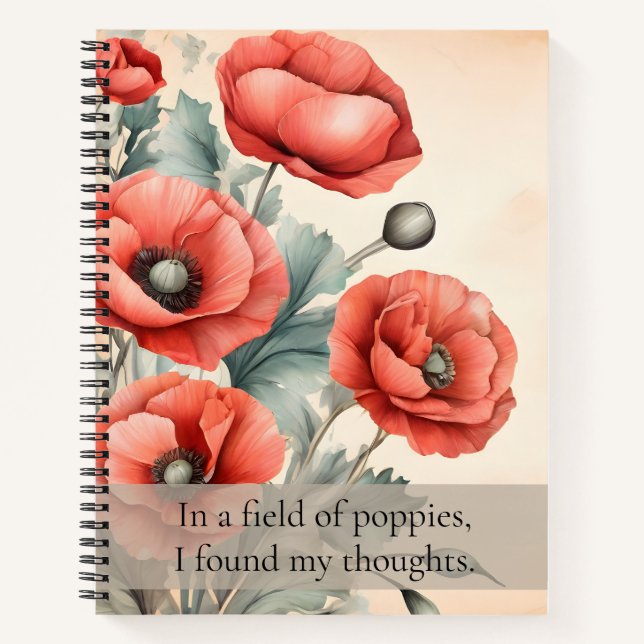 Watercolor Wildflower Red Poppies Summer Notebook (Front)