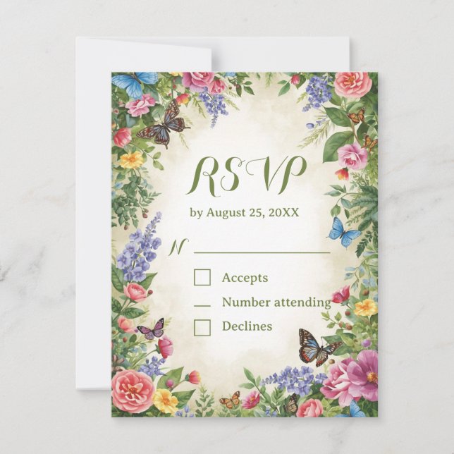 Watercolor Wildflower RSVP Card with QR Code (Front)