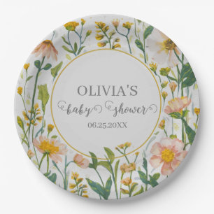 Watercolor Wildflower Rustic Boho Baby Shower Paper Plate
