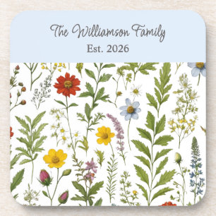 Watercolor Wildflower Rustic Floral Personalized Coaster