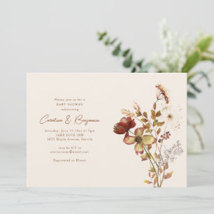Watercolor Wildflower Script Couples Baby Shower Invitation