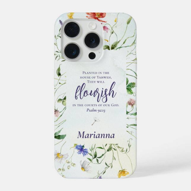 Watercolor Wildflower Scripture Personalized iPhone Case (Back)