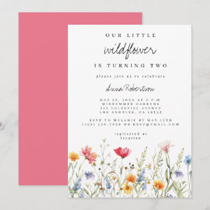 Watercolor Wildflower Second Birthday Party Invitation