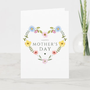 Watercolor Wildflower Shaped Heart Mother's Day Card