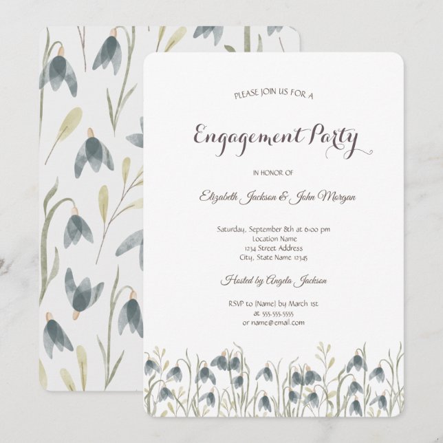 Watercolor Wildflower Snowdrops Engagement  Invitation (Front/Back)