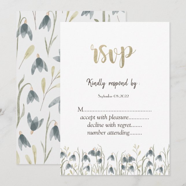Watercolor Wildflower Snowdrops RSVP  Invitation (Front/Back)