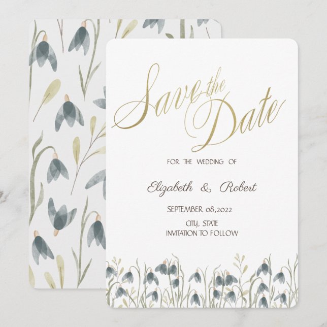 Watercolor Wildflower Snowdrops Save The Date (Front/Back)