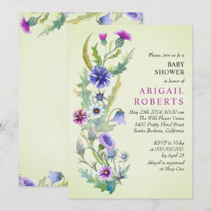 Watercolor wildflower Spring green Baby Shower Invitation