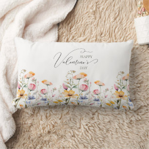 Watercolor Wildflower Spring Meadow Valentines Day Lumbar Pillow