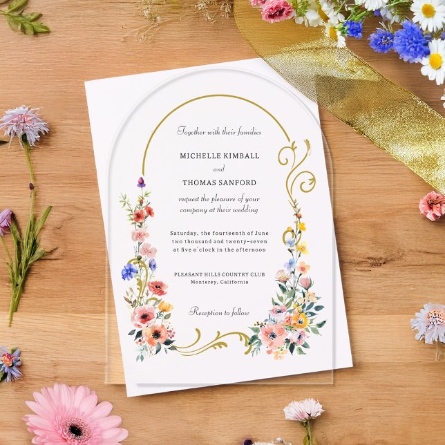 Watercolor Wildflower Spring Summer Arch Wedding Acrylic Invitations (Creator Uploaded)