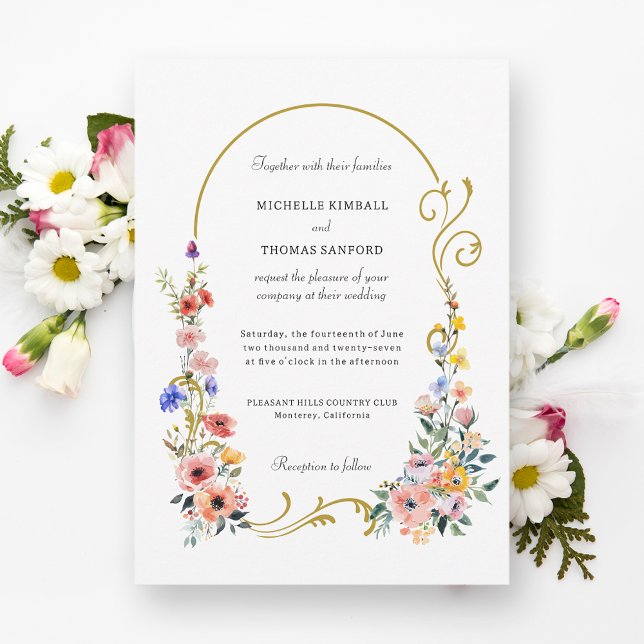 Watercolor Wildflower Spring Summer Arch Wedding Invitation (Creator Uploaded)