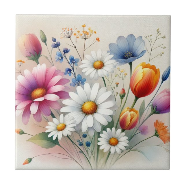Watercolor Wildflower Spring & Summer Decor Tile (Front)