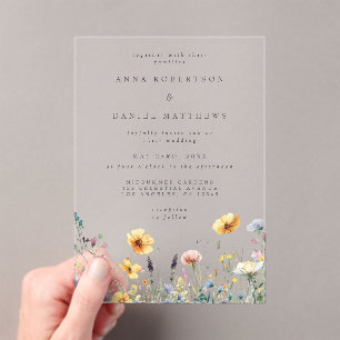 Watercolor Wildflower Spring Wedding Acrylic Invitations