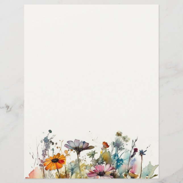 Watercolor Wildflower Stationery, Journal Paper  (Front)