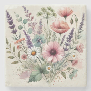 Watercolor Wildflower Stylish Spring & Summer  Stone Coaster