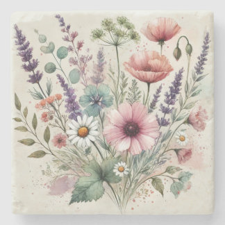 Watercolor Wildflower Stylish Spring & Summer  Stone Coaster