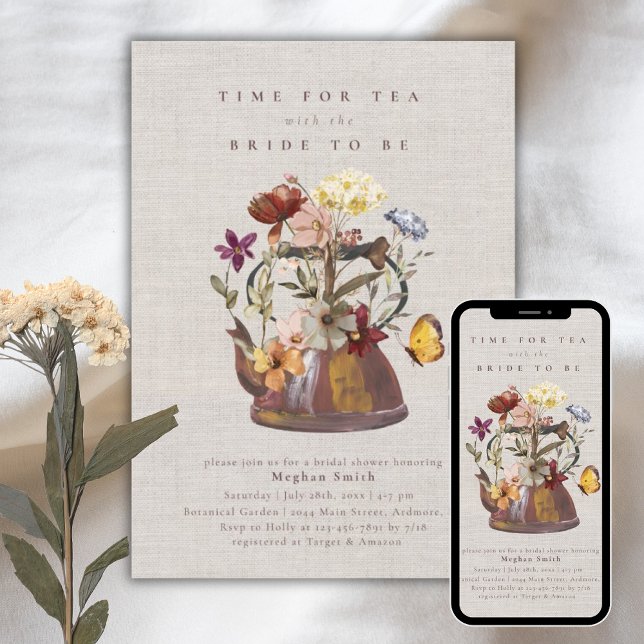 Watercolor Wildflower Tea Party Bridal Shower Invitation (Creator Uploaded)