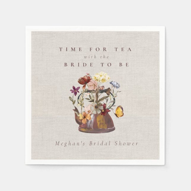 Watercolor Wildflower Tea Party Bridal Shower Napkin (Front)