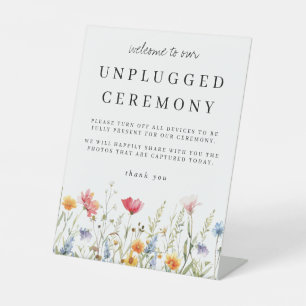 Watercolor Wildflower Unplugged Ceremony Wedding Pedestal Sign