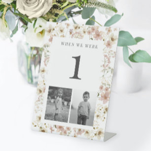 Watercolor Wildflower Wedding Age Table Number Pedestal Sign