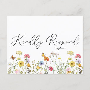 Watercolor Wildflower Wedding Entree Choice RSVP Postcard