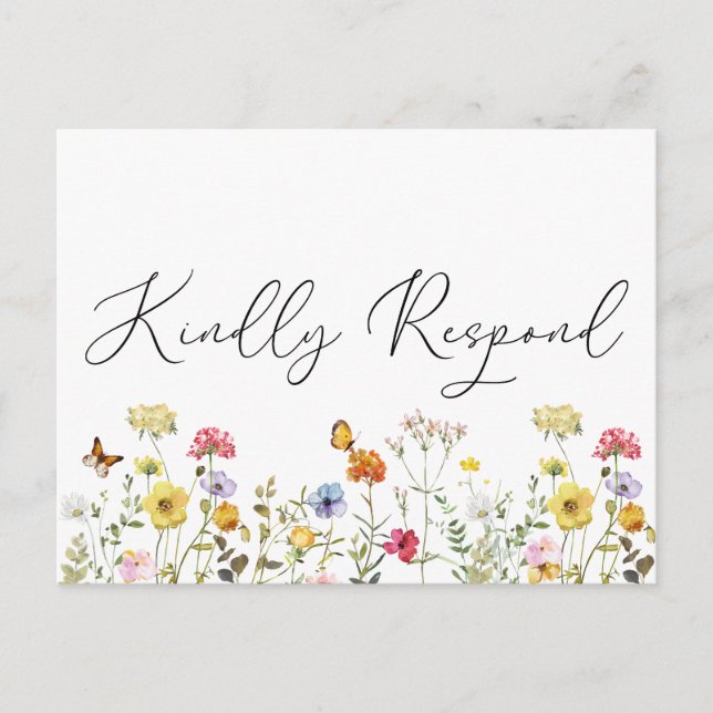 Watercolor Wildflower Wedding Entree Choice RSVP Postcard (Front)