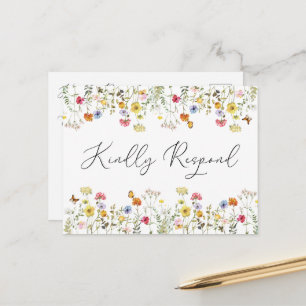 Watercolor Wildflower Wedding Entree Choice RSVP Postcard