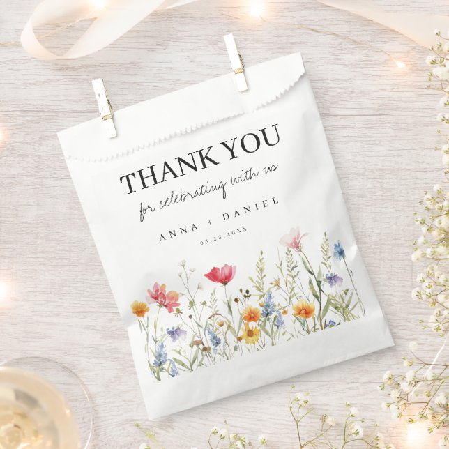 Watercolor Wildflower Wedding Favour Bag (Clipped)