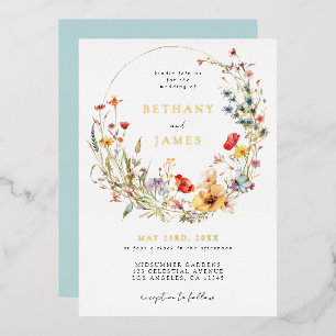 Watercolor Wildflower Wedding Foil Invitation