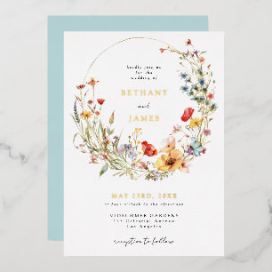 Watercolor Wildflower Wedding Foil Invitation