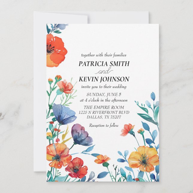 Watercolor Wildflower Wedding Invitation (Front)
