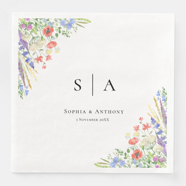 Watercolor Wildflower Wedding Napkins (Front)