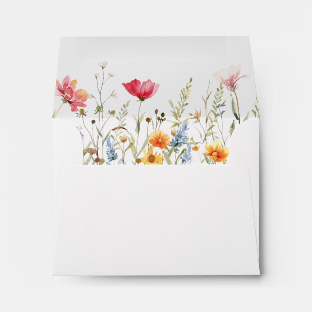 Watercolor Wildflower Wedding Self-Addressed RSVP Envelope (Back (Bottom))