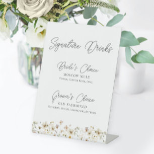 Watercolor Wildflower Wedding Signature Drinks Pedestal Sign