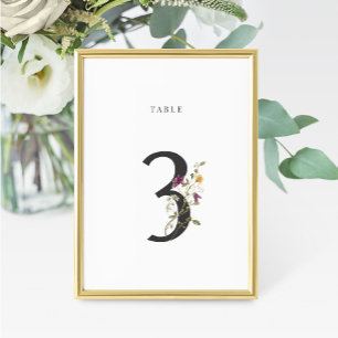 Watercolor Wildflower Wedding Table Number 3