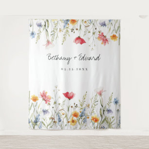Watercolor Wildflower Wedding Tapestry